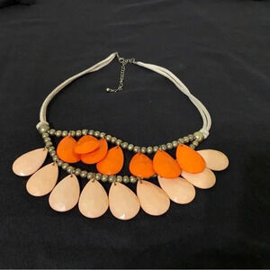 Colorful Stones Faux Tribal Style Necklace w/suede like strand and chain closure